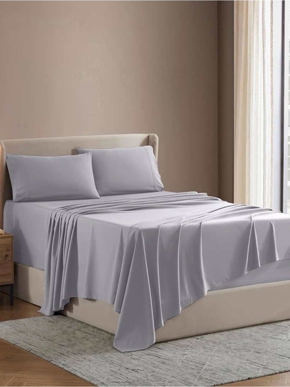 Nestl Full Bed Sheets Set Light Grey 4pc Deep Pocket Fitted Flat Pillowcases NEW